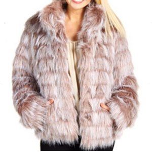 NWOT Betsey Johnson Taupe Stacked Faux Fur Coat
